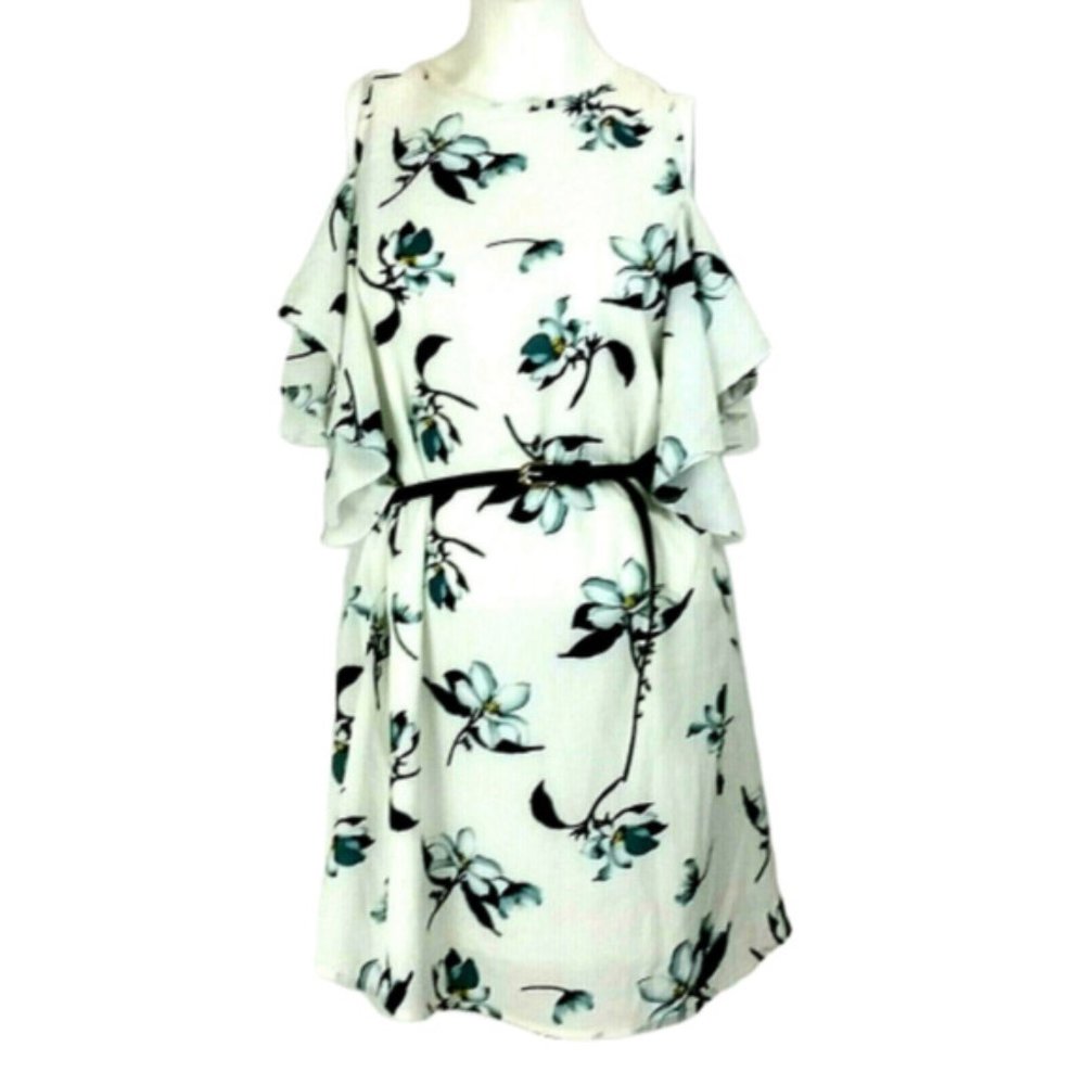 Stitch Fix White Floral Cold Shoulder Shift Dress